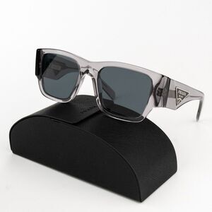 NEW Prada PR10ZSF 16Z70B Transparent Asphalt Dark Grey Square Unisex Sunglasses